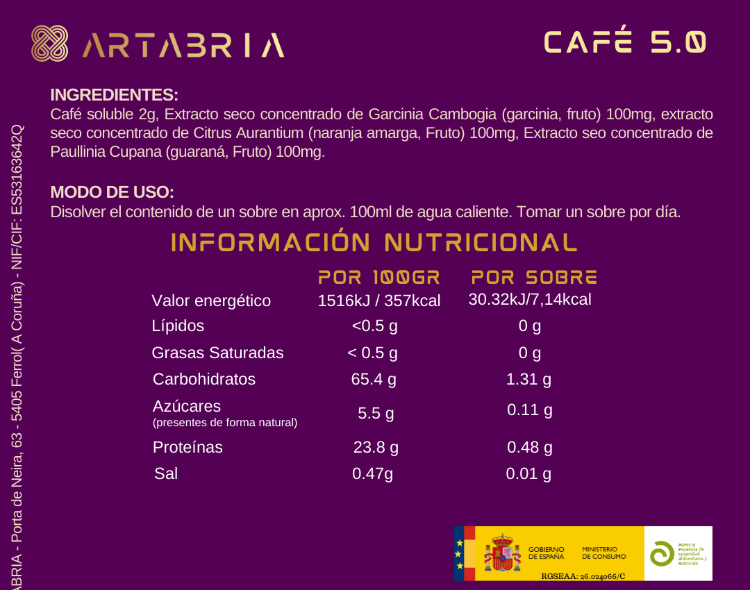 CAFE 1 MES Quema grasa y sáciante - ARTABRIA
